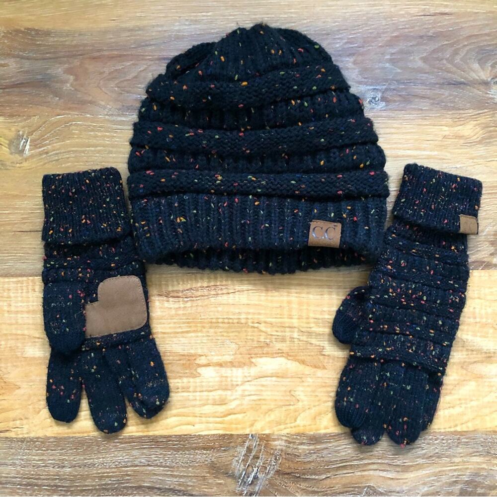 C.C Flecked Beanie and Matching Gloves